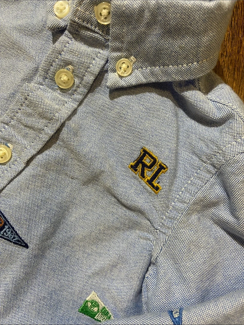 Ralph Lauren embroidered flags baby boy button down shirt SZ 6M